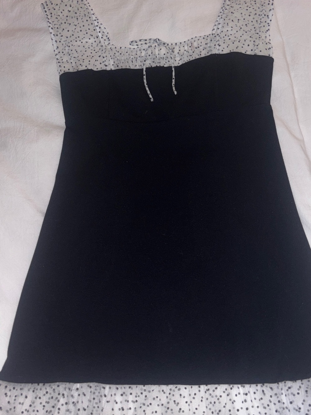 American Eagle Outfitters Black Dress with White Polka Dot mesh sleeves